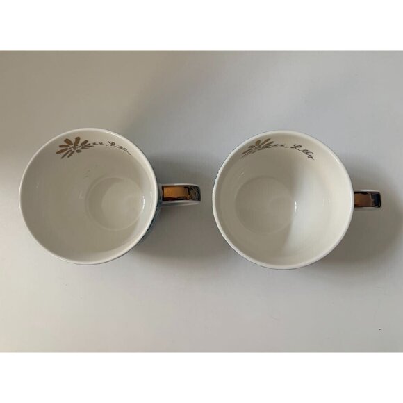 LILLY PULITZER Hidden Cat Floral Set of 2 Coffee Mug 12 oz Blue Purple Gold Trim - Picture 5 of 7